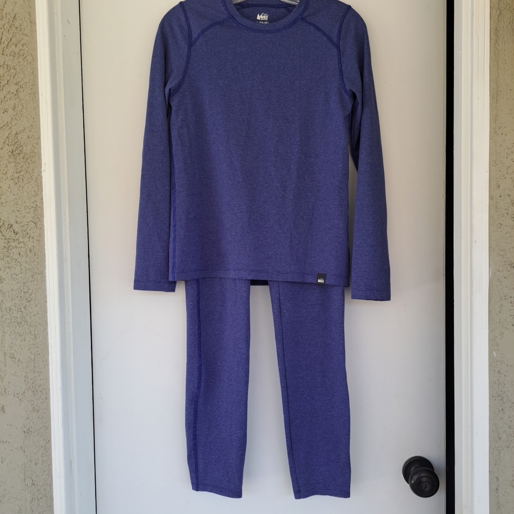 REI Blue Long Sleeve Top and Pants 2 Piece Baselayer Size 14-16 Large Boys Youth